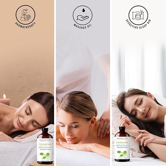 Majestic Pure Cinnamon Essential Oil with Glass Dropper - Huge 4 Fl Oz - 100% Pure and Natural Cinnamon Oil - Premium Grade Essential Oils for Diffuser, Aromatherapy, Soap and Candle Making