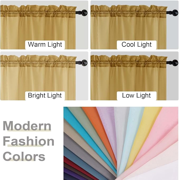 Sheer Gold Curtains for Bedroom Living Room 63 Inch Length 2 Panels, Airy Soft - Image 6