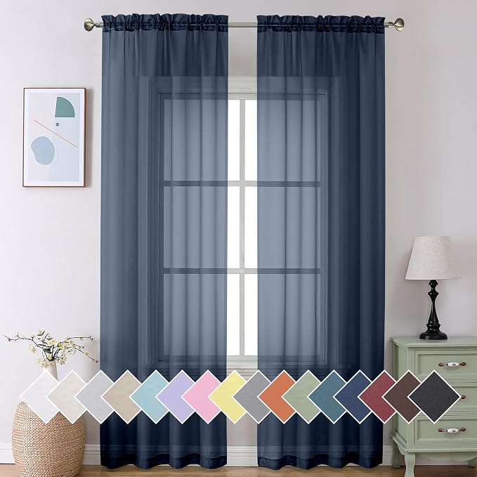 Aiyufeng Long Navy Blue Sheer Curtains 96 inches Long by Aiyufeng