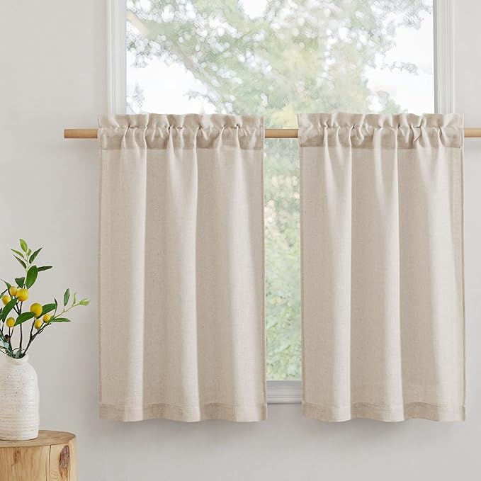 RYB HOME Cafe Curtains 24 inches Length, Linen Sheer Short Curtains by RYBHOME