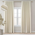 Topfinel 102 Inches Long Cream Colored Custom Total Blackout Linen Curtains by Topfinel