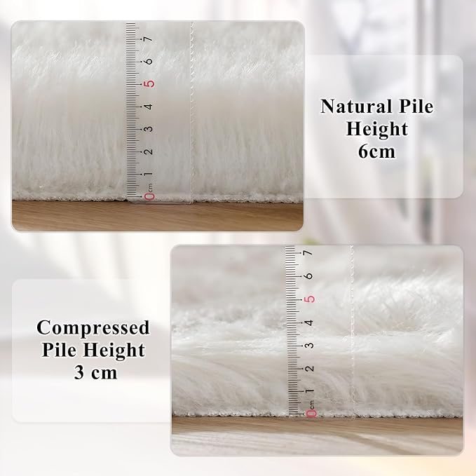 ORINOVA White Fluffy Faux Sheepskin Washable Fur Round Rug 5ft Nursery Rugs - Image 5