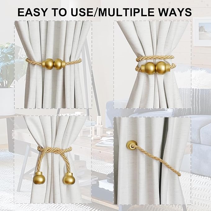 2 Pack Magnetic Curtain Tiebacks Modern Handmade Rope Curtain Tie Backs - Image 4