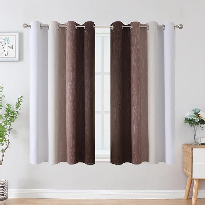 Estelar Textiler Brown and Greyish White Blackout Curtains 54 Inch Length - Image 2