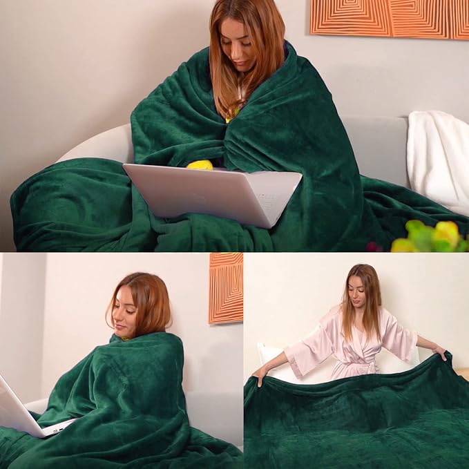 Forest Green Fleece Plush Throw Blanket 50"x70"for Couch Fuzzy Cozy Flannel | - Image 3