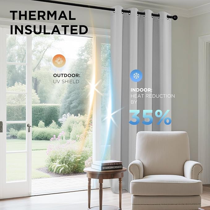 Joydeco White Curtains 95 Inches Long 2 Panels Set, Thermal Insulated Long - Image 5