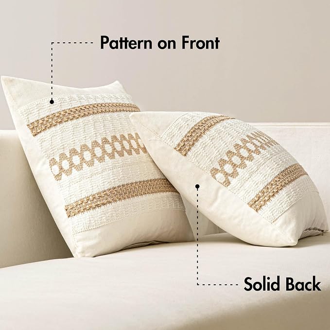 MIULEE Set of 2 Neutral Boho Decorative Pillow Covers 18x18 Inch Farmhouse - Image 6