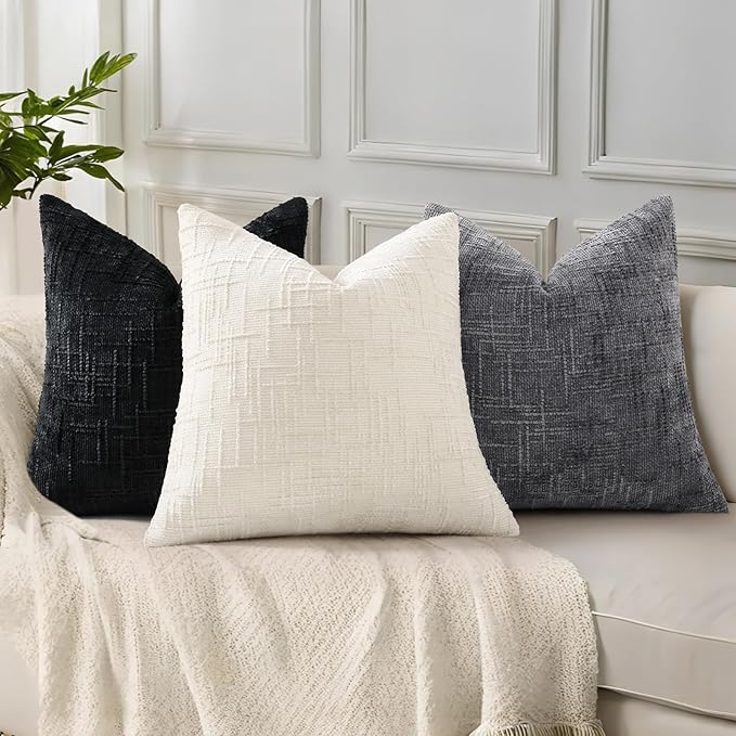 decorUhome Black Chenille Euro Sham Throw Pillow Covers 26x26 Set of 2 Textured - Image 4