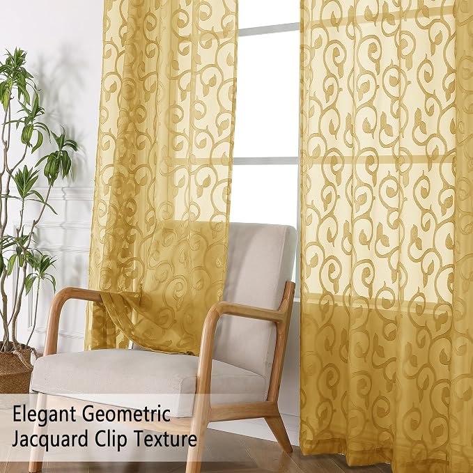 OWENIE Furman Gold Sheer Curtains 96 inches Extra Long - Image 6