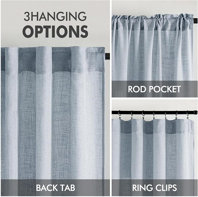 MIULEE Chambray Blue Linen Curtains 90 Inch Long 2 Panels - Image 3