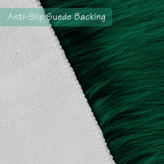 duduta Emerald Green Faux Fur Rug 3x5 ft, Fluffy Shag Rectangular Sheepskin Rug - Image 3