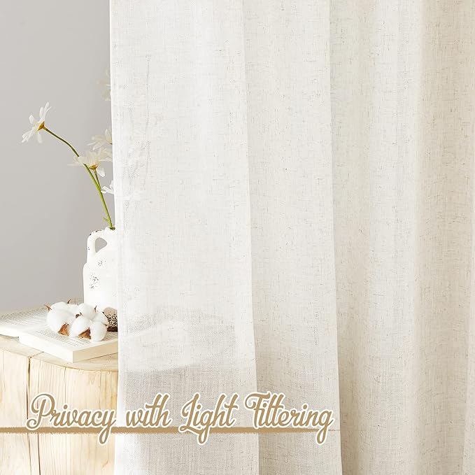 NICETOWN Natural Linen Burlap Curtains 135 inches Long, Grommet Semi Sheer - Image 4