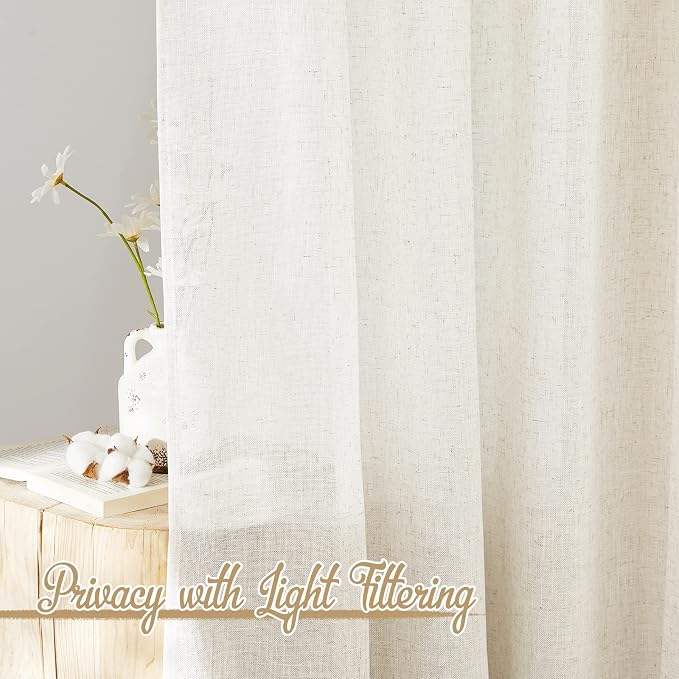 NICETOWN Natural Linen Kitchen Curtains 26 inches Long, Rod Pocket & Back Tab - Image 3