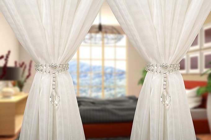 SUQ I OME 1 Pair of Luxury Crystal Beaded Magnetic Curtain Tieback and Holdback - Image 5