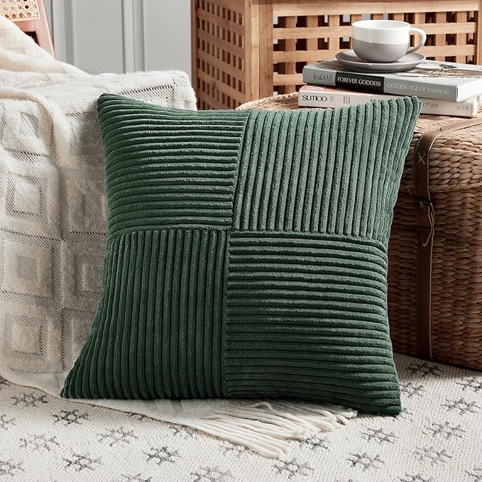 Fancy Homi Set of 2 Dark Green Decorative Throw Pillow Covers 22x22 Inch - Image 2