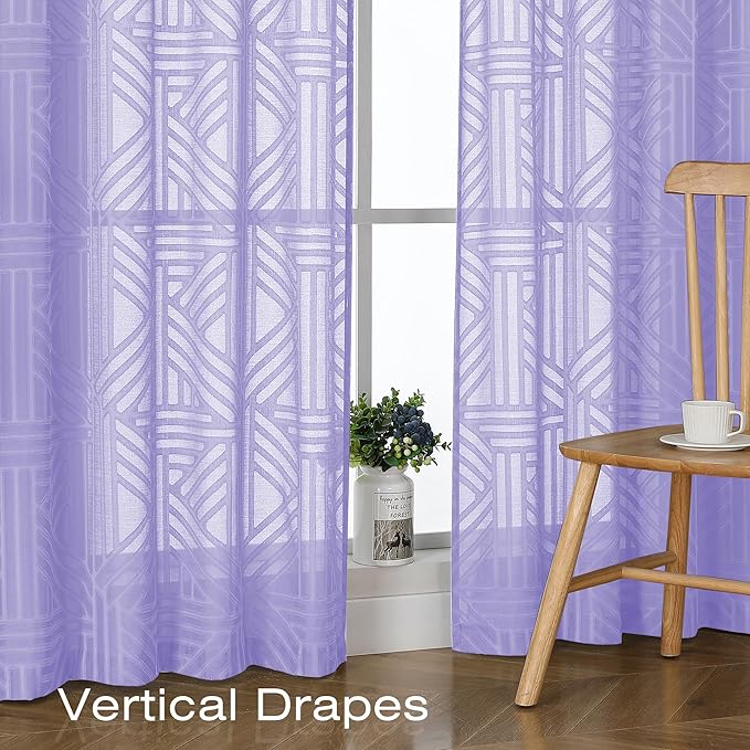 Simplebrand Lavender Semi Sheer Curtains 84 Inches Long 2 Panels, Light - Image 5