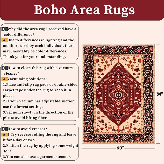SERISSA 5x7 Washable Non Slip Boho Area Rug - Image 2