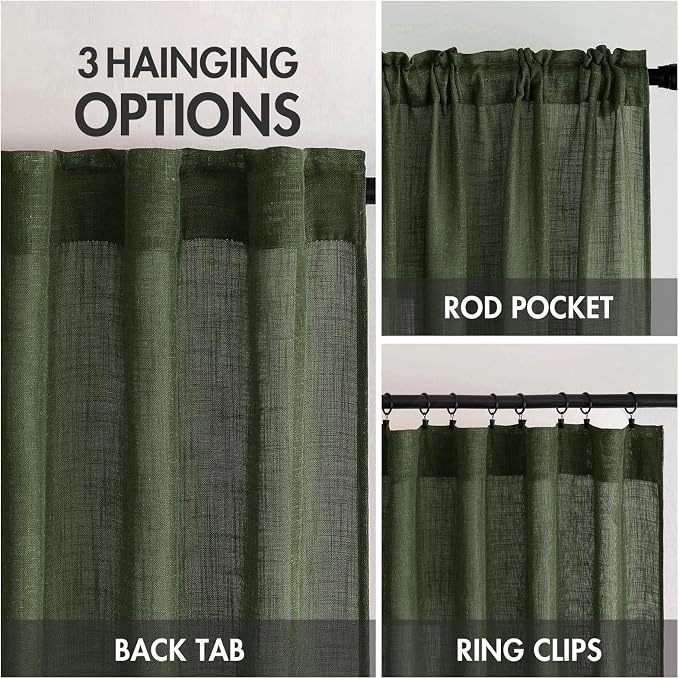 MIULEE Olive Green Linen Curtains 52x90 Inch Long - Image 3