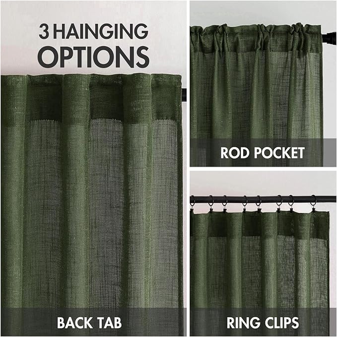 MIULEE Olive Green Linen Curtains 72 Inch Length - Image 3
