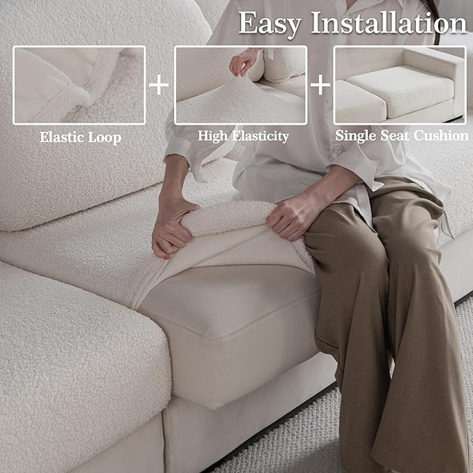 Couch Cushion Covers for Sectional Sofa, Stretch Soft Sofa Slipcovers Washable Wear-Resistant Universal Furniture Protector for Living Room(3 Seaters Covers, Ivory)
