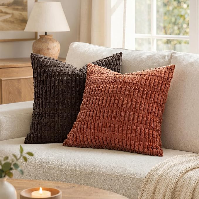 MIULEE Fall Corduroy Decorative Throw Pillow Covers 12x12 Rust Pack of 2 | - Image 6