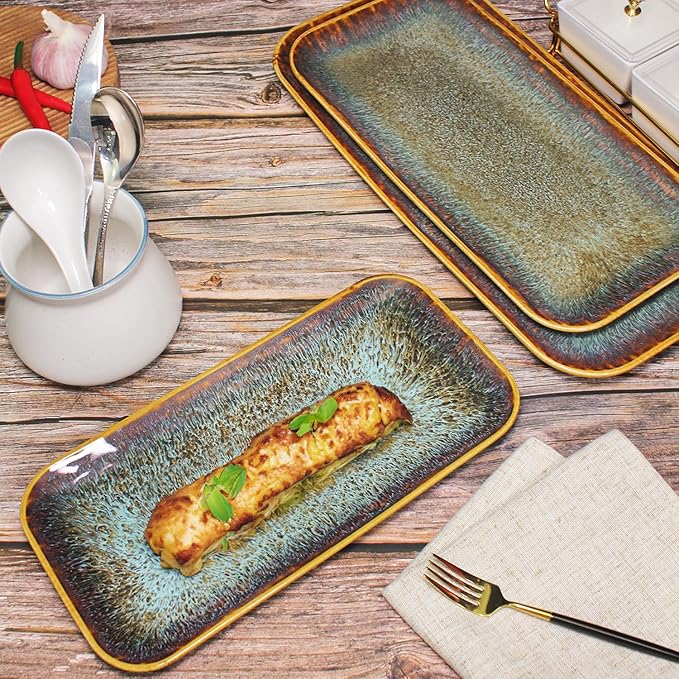 Porcelain Dinner Plates Platters Set of 2, for Fruit, dessert, snack platter, Bread, cupcake, Salad - Microwave, Dishwasher Safe, Scratch Resistant durable, Brown Reactive glaze