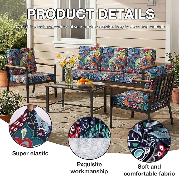 hyha 14Pcs Patio Cushion Covers, Stretch Outdoor Couch Cushion Covers - Image 3