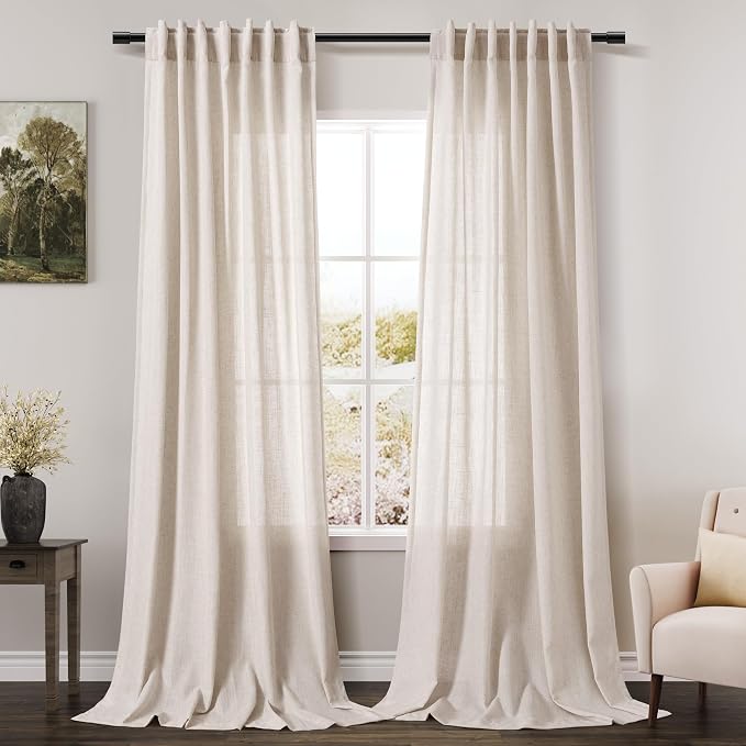 Beige Flax Linen Curtains 92 inches Long by Nanspring