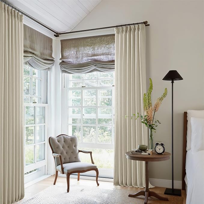 Beige Linen Curtains 96 Inches Long Pinch Pleated 2 Panels Set | Memory - Image 7