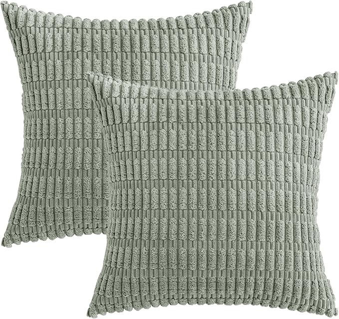 MIULEE Corduroy Decorative Throw Pillow Covers 16x16 Grey Green Pack of 2 | - Image 6