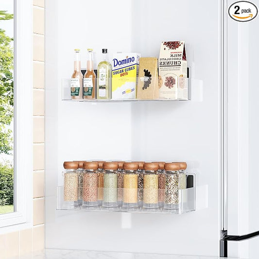 Magnetic Spice Rack for Refrigerator, Kitchen Organizer and Storage Shelf, Clear(2 Pack)