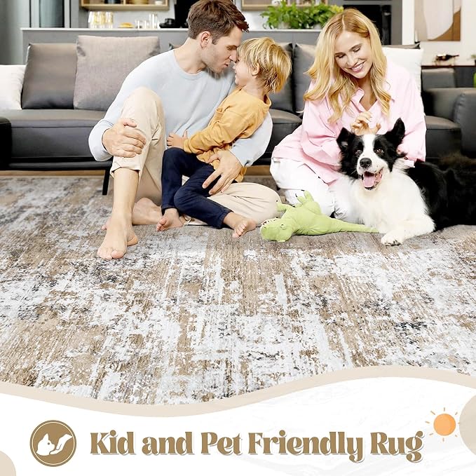 9x12 Area Rug for Living Room, Washable Modern Abstract Large Area Rug Neutral - Image 6