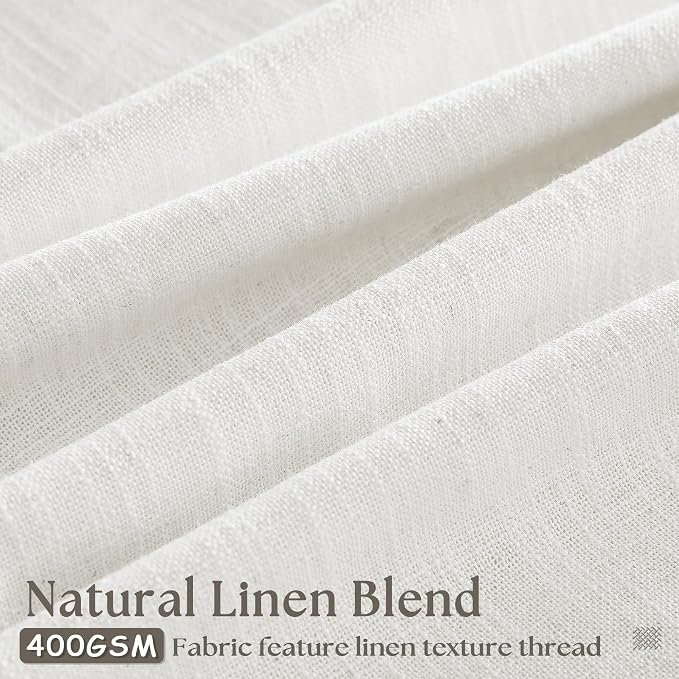 Beige White Pinch Pleated Linen Curtains 2 Panels 100 Inches Long | Memory - Image 3
