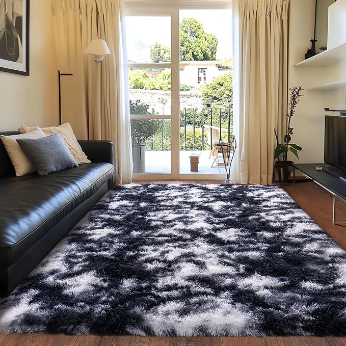 Black and White Rug for Living Room, 6x9 Area Rug for Bedroom, Bedside Indoor by Quntue