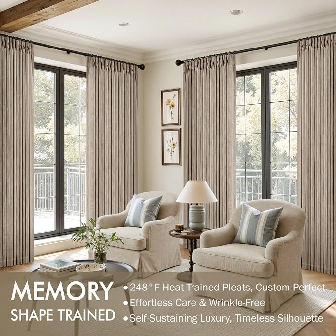MIULEE Pinch Pleated Thick Linen Curtains 84 Inches Long 2 Panels - Image 2