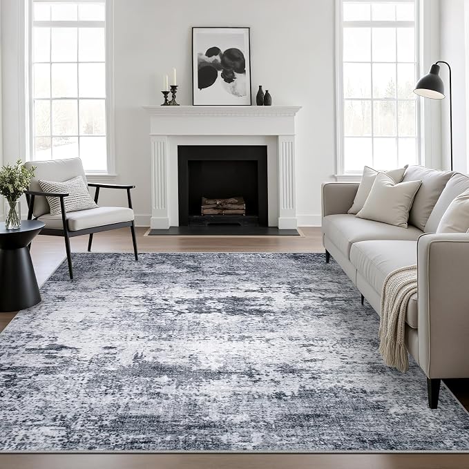 Area Rug Living Room: 8x8 Modern Washable Indoor Soft Carpet Grey | by FXRHLP