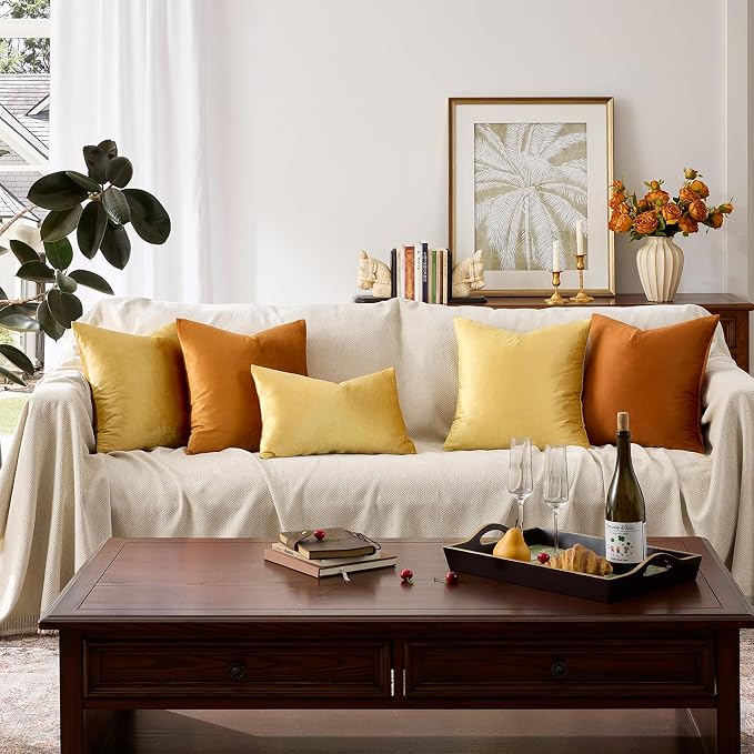 GIGIZAZA Yellow Velvet Pillow Covers 26x26 Decorative Pillows Pack of 2 | Throw - Image 8