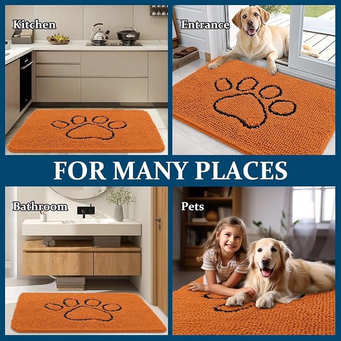 OLANLY Dog Door Mat for Muddy Paws 30x20, Paw Print Design Chenille Mud Mat | - Image 8