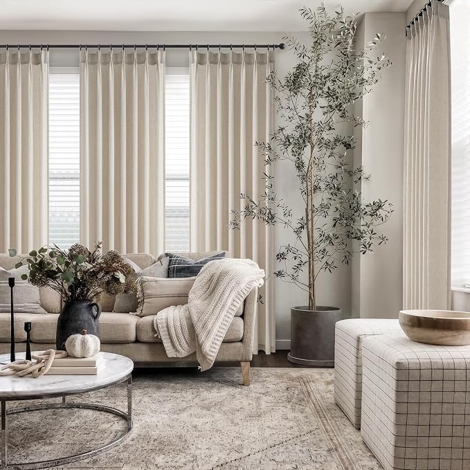 Topfinel Oatmeal Pinch Pleated Linen Curtains 120 Inch Length 2 Panels - Image 6