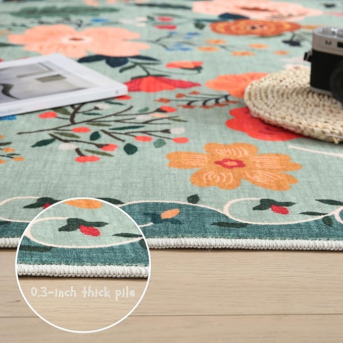 Runner Rug for Hallways Kitchen Rug Non Slip 2'x 6' Washable Rugs with Rubber Backing Soft Floral Carpet Runner for Hallways, Kitchen, Laundry, Bedroom, Bathroom(Green)