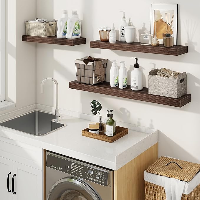 fuqing Floating Shelves for Wall, Bathroom Shelf Wall Mounted for Storage, Shelves with Invisible Bracket for Bedroom, Kitchen, Living Room, Farmhouse Small Book Shelf, 32 Inch Set of 2, Walnut