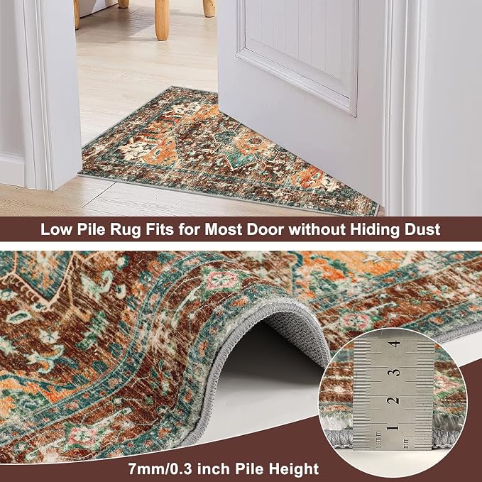 Yamaziot Washable Runner Rug, 3x7 Non-Slip Boho Vintage Hallway Kitchen Rug | - Image 3