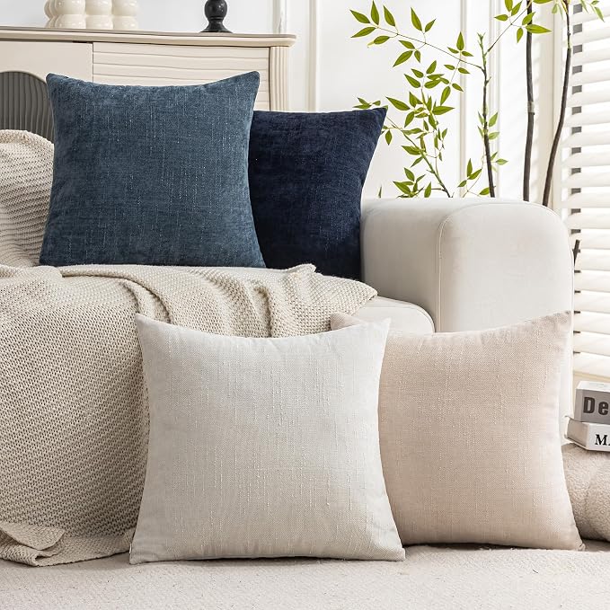 Set of 4 Soft Textured Decorative Throw Pillow Covers 16x16 Inch Cozy Farmhouse - Image 2