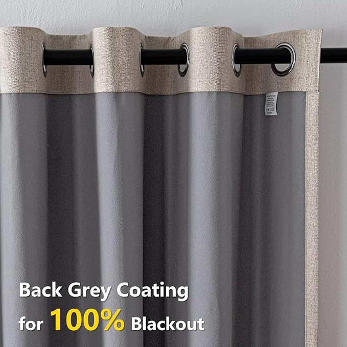 Blackout Curtains 108 Inches Long 2 Panels Set, 100% Black Out Textured Thermal Curtains, Grommet Privacy Light Blocking Drapes for Living Room Bedroom Luxury Decor(52W × 108L inch, Beige)