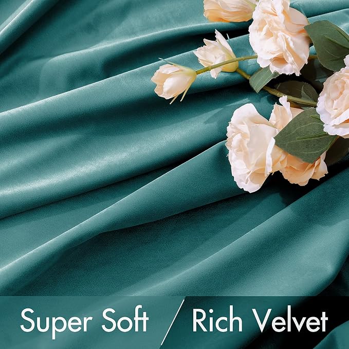 MIULEE Teal Velvet Curtains 52x84 inches 2 Panels Luxury Blackout Curtains | - Image 4