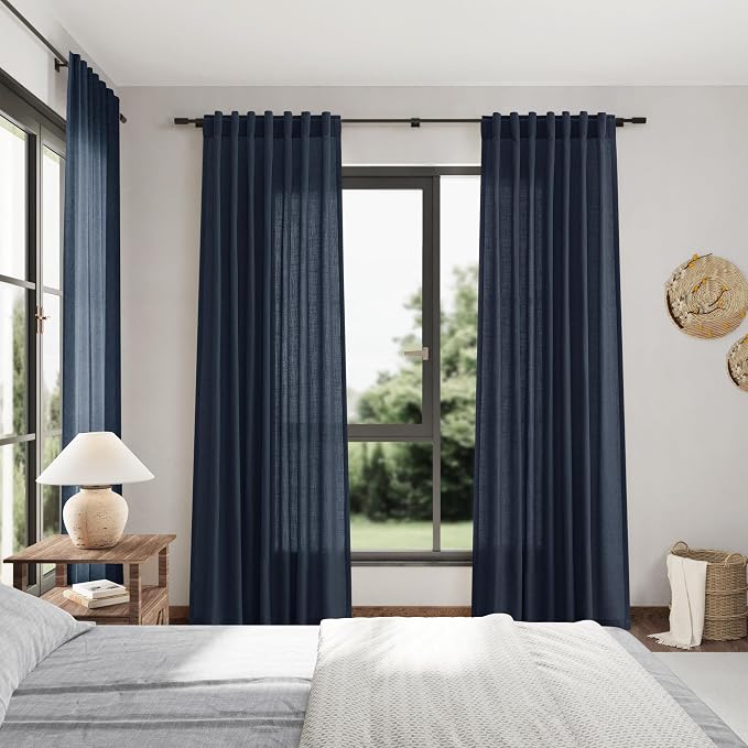 Nanspring Vintage Blue Linen Curtains 96 Inches Long 2 Panels Set - Image 7