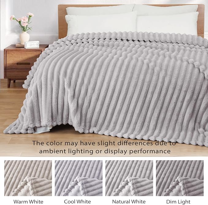 Exclusivo Mezcla Twin Size Flannel Fleece Blanket, Super Soft Striped Jacquard - Image 3