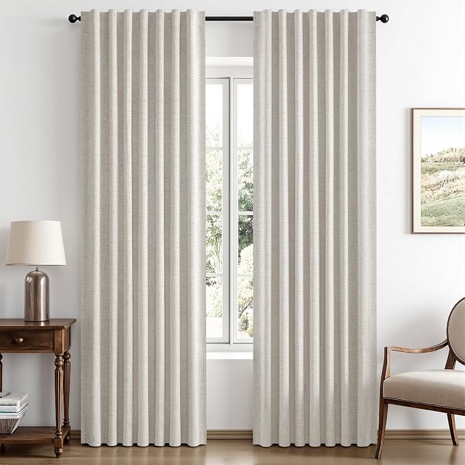 MIULEE 100% Blackout Linen Curtains 42 x 72 Inch Cream White 2 Panels | Thermal by MIULEE