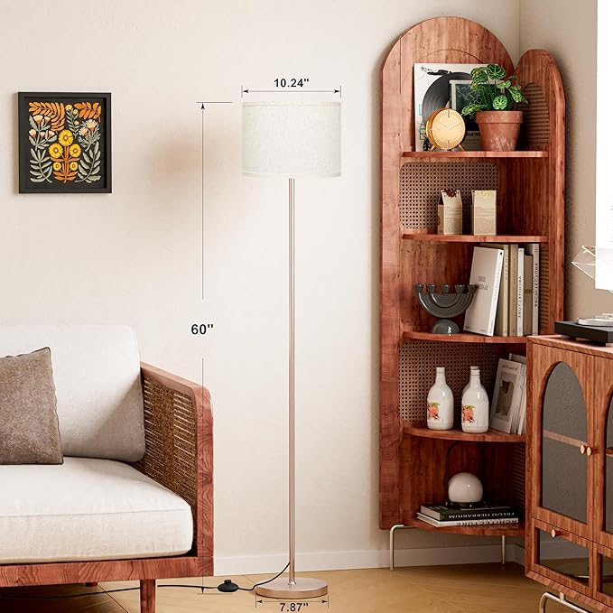 Ambimall 60'' Modern Floor Lamp with Shade, Tall Lamps for Living Room, Bedroom, Office, Dining Room, Beige Shade with Mocha Gold Pole(Without Bulb)