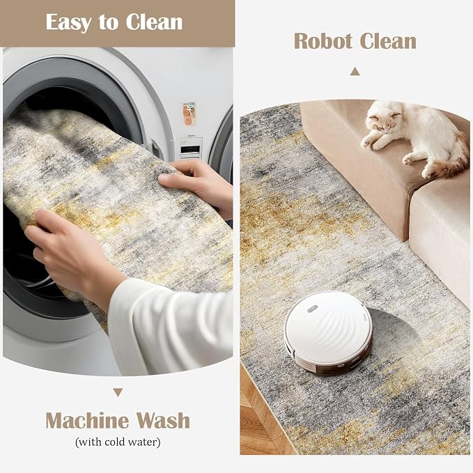3x10 Washable Kitchen Runner Rug: Modern Abstract Runners - Image 4